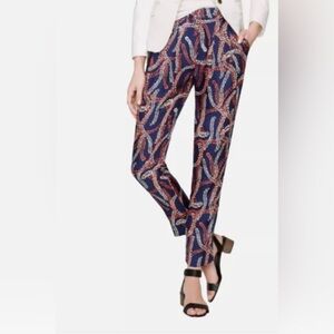 J. Crew Collection 100% Silk Dress Pants Coral Navy Floral Abstract Print Sz 8